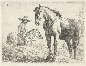 Two horses, one Horseman, Jan van Aken, Jochem Bormeester, 1624 - 1661