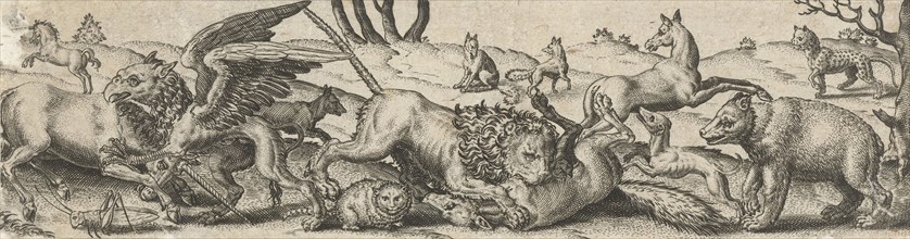Fighting animals in a landscape, Abraham de Bruyn, 1579