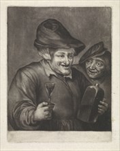 Old man with a bottle and a glass (version A), Jan van der Bruggen, 1659 - 1740