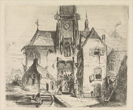 Procession in the doorway of a church, Petrus Marius Molijn, 1829-1849