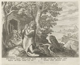 Hilarion the Great as a hermit, Johann Sadeler (I), RaphaÃ«l Sadeler (I), Maerten de Vos, 1583 -