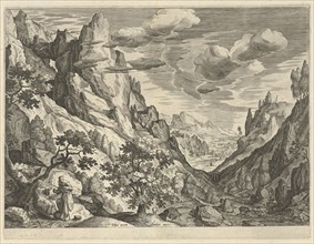 Landscape with the Temptation of Christ in the desert, Johann Sadeler I, 1580-1600