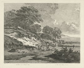 Dune landscape with resting hunters, F.W. Musculus, Pierre Fouquet (Jr.), Basan, 1760 - 1796