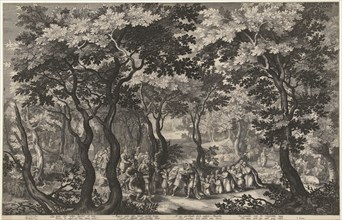 Landscape and meeting of Jacob and Esau, BoÃ«tius Adamsz. Bolswert, I. Semmius, 1590 - 1633