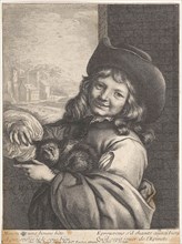 Smiling boy with cat, Lambert Visscher, Antoine FranÃ§ois Dennel, 1643 - 1815