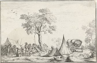 Encampment with a pointed tent, Robert van den Hoecke, 1632-1668