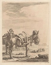Two-laden donkeys in a landscape, Anonymous, Karel Dujardin, 1643 - 1692