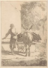 Donkey near a cistern, Jan de Visscher, Nicolaes Pietersz. Berchem, 1643 - 1692