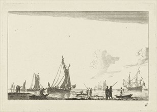 Backwater with several sailing ships, Anonymous, Reinier Nooms, 1700 - 1799