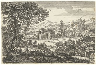 Landscape with three people under a tree, Adriaen van der Kabel, 1648-1705