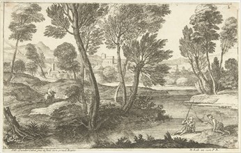 Landscape with two fishermen, Adriaen van der Kabel, 1648 - 1705