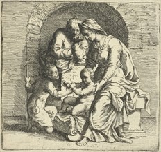 The Holy Family with John the Baptist, print maker: Willem Basse, Andrea del Sarto, 1633 - 1672