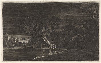 Landscape by Moonlight, print maker: Jan van de Velde II, 1603 - 1641