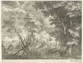 Forest landscape with wooden bridge, Aegidius Sadeler, 1609