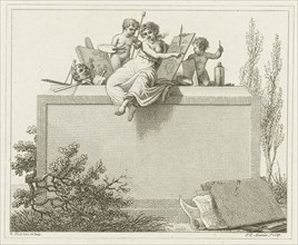 Pictura flanked by two putti, Jacob Ernst Marcus, 1801
