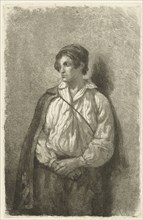Portrait of an unknown young man with hat and cape, Pierre Louis Dubourcq, 1832
