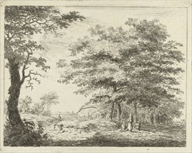 Landscape with farm and figures among trees, print maker: Hermanus van Brussel, c. 1800 - in or