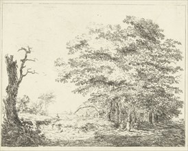 Landscape with farm and figures among trees, Hermanus van Brussel, c. 1800 - in or before 1815