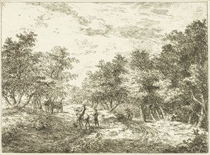Path through the forest with wagon, walker and rider, Hermanus van Brussel, c. 1800 - in or before