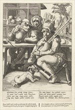 The bagpipe gives no sound, only when full, print maker: Hendrick Goltzius attributed to workshop