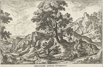 Meleager kills the boar, Hans Bol, Anonymous, c. 1550 - c. 1650