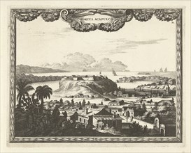 View of port and fortress in Acapulco, Thomas Doesburgh, Johannes Covens and Cornelis Mortier,