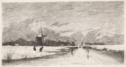 Skaters in a Dutch landscape, The Netherlands, Elias Stark, 1887