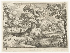 Landscape with travelers near houses, Jacob Savery (I), 1584 - 1603