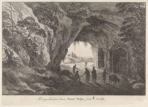 Landscape with a tunnel, print maker: Pieter Nolpe, Adriaen van Nieulandt I, Claes Jansz. Visscher