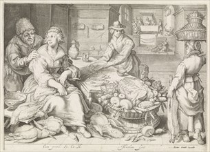 Kitchen piece with parable of the rich man and Lazarus, Jacob Matham, Pieter Smith, Imperial court,
