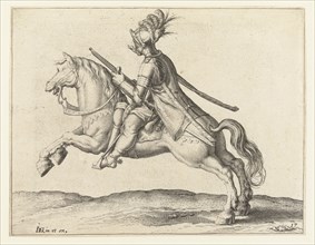 Horseman with harquebus, turned to the right, print maker: Jacob de Gheyn II workshop of, print