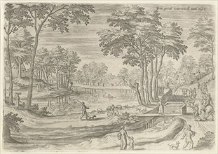 View of the canal of Ixelles, Elsene, Belgium, Hans Collaert (I), Hans Bol, Claes Jansz. Visscher