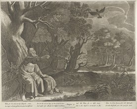 Elijah fed by ravens, Pieter Nolpe, Anonymous, Pieter Symonsz. Potter, 1645 - 1706