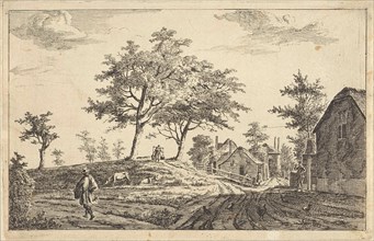 View of a road through a village, print maker: Adrianus Serné, 1783 - 1853