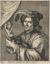 Man holding a miniature portrait, Theodor Matham, Anonymous, Hendrick ter Brugghen, 1615 - 1726