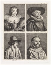 Four portraits, print maker: Philippe Lambert Joseph Spruyt, Anthony van Dyck, Abraham de Vries,
