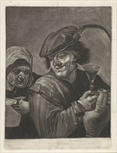 Man with jug and wine glass, variant A, Jan van der Bruggen, 1659-1740