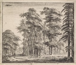 Two Figs on a winding path in a forest, print maker: Jan Ruyscher, print maker: Anthonie Waterloo,