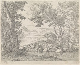 Landscape with a stream, Abraham Genoels, 1650 - 1690