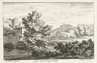 Landscape with shepherds in a watermill, Adriaen Frans Boudewyns, Adam Frans van der Meulen, Gérard