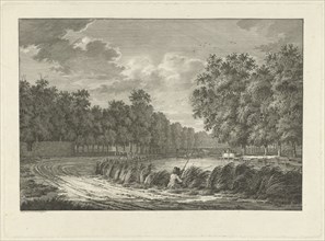 Landscape with a fisherman on the shore of the river the Gein, The Netherlands, print maker: Jan