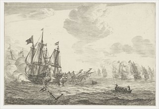 Battleship, print maker: Reinier Nooms, Clement de Jonghe possibly, 1652 - 1670
