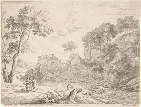 Landscape with Waterfall, Anonymous, Herman van Swanevelt, Herman van Swanevelt, 1650 - 1705