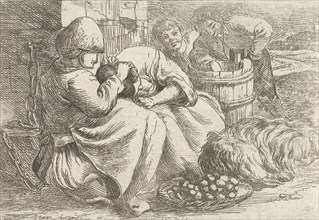 Old woman delouses a girl, Jan van Ossenbeeck, 1647 - 1674