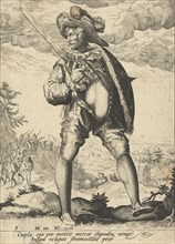 Soldier with sword and shield, print maker: Anonymous, Jacob de Gheyn II, Hendrick Goltzius, 1587 -
