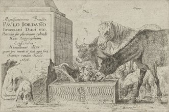 Animals at a fountain, Jan van den Hecke (I), 1656