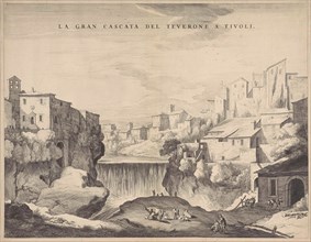 View of a waterfall near Tivoli, Rome Italy, possibly Cornelis Visscher II, 1638-1658