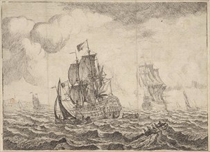 Seascape with two three masters, Adam Silo, 1689 - 1760