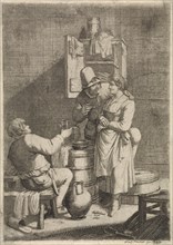 Farmer Couple and a man with a glass, print maker: Justus van den Nijpoort, Franz Prechler, 1635 -