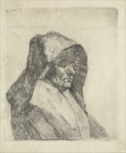 Bust of a woman with a hat. print maker: Jan Bikkers, 1840 - 1876